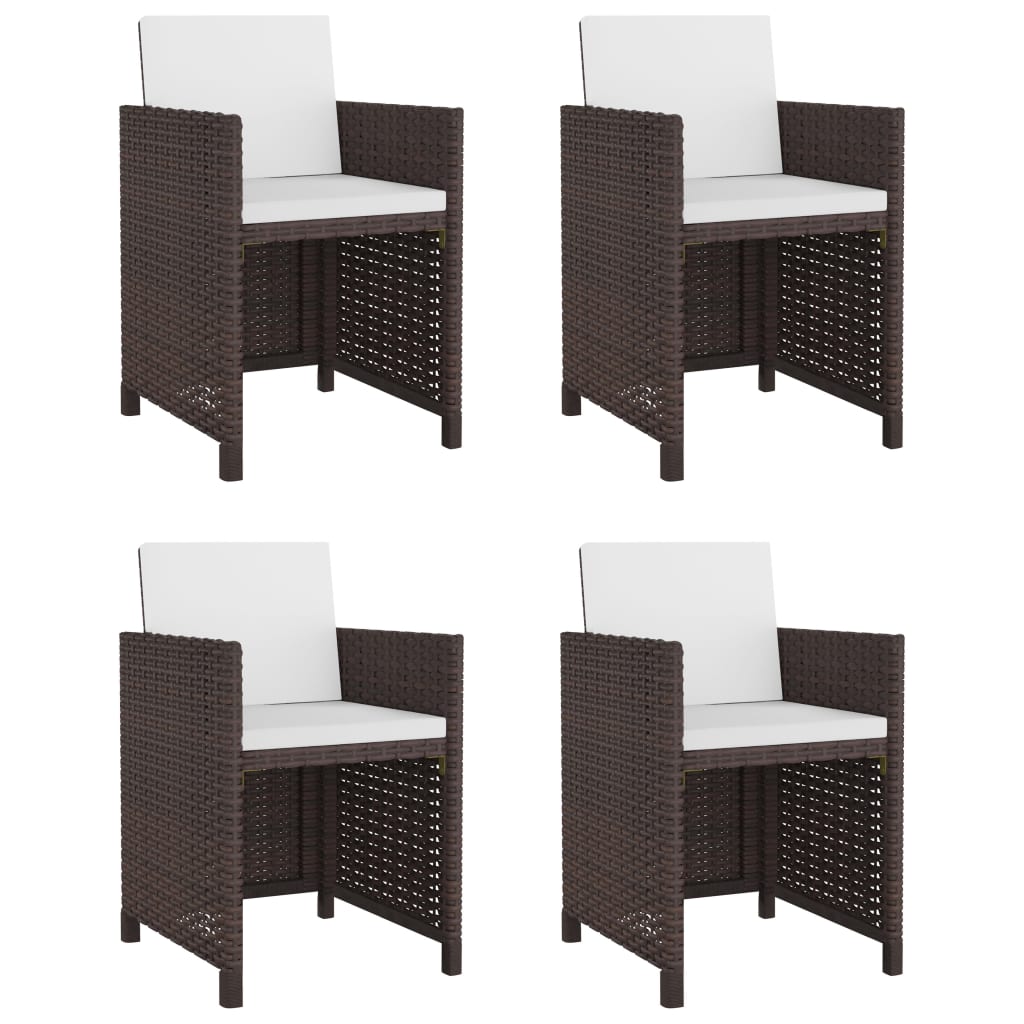 5 Piece Outdoor Dining Set with Cushions Poly Rattan Brown - 109×109×74cm