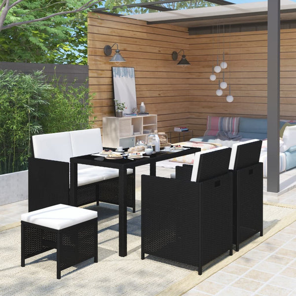  6 Piece Outdoor Dining Set with Cushions Poly Rattan Black