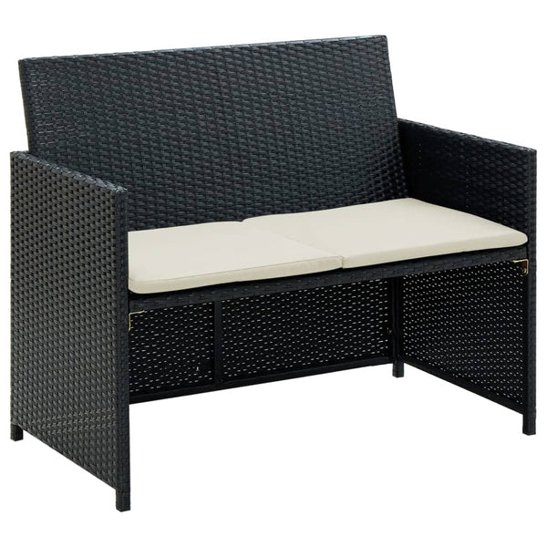  2 Seater Garden Sofa with Cushions Black Poly Rattan