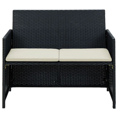 2 Seater Garden Sofa with Cushions Black Poly Rattan