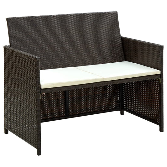 2 Seater Garden Sofa with Cushions Brown Poly Rattan - 100×56×85cm