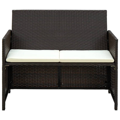 2 Seater Garden Sofa with Cushions Brown Poly Rattan