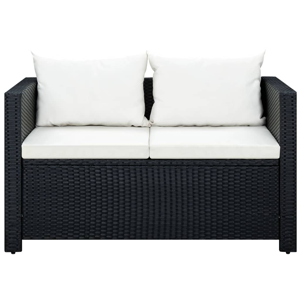 3 Piece Garden Lounge Set with Cushions Poly Rattan Black