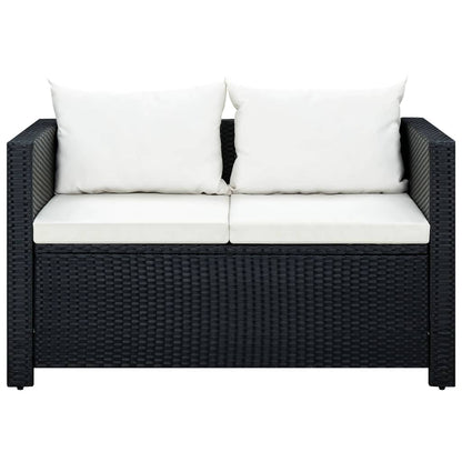 3 Piece Garden Lounge Set with Cushions Poly Rattan Black