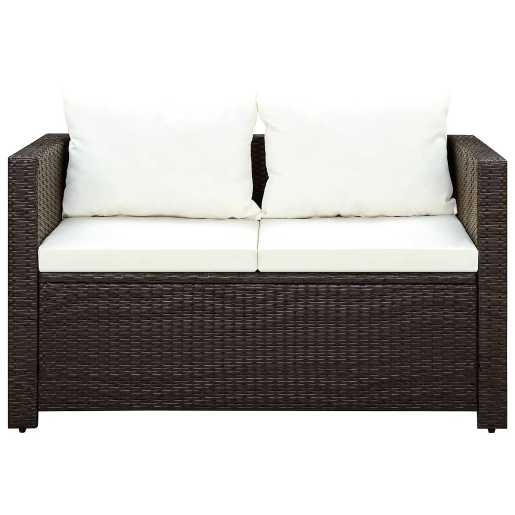 3 Piece Bistro Set Poly with Cushions Rattan Brown