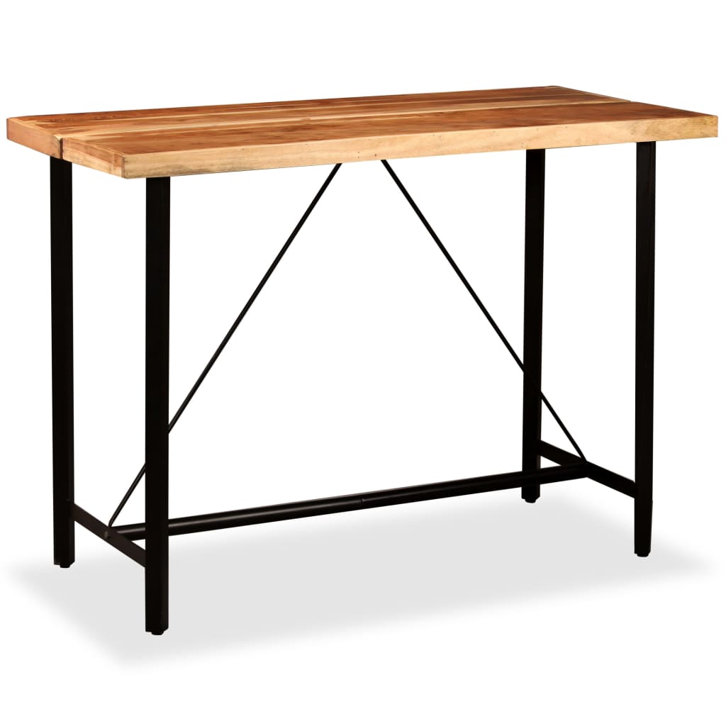 7 Piece Bar Set Solid Acacia Wood, Genuine Leather & Canvas