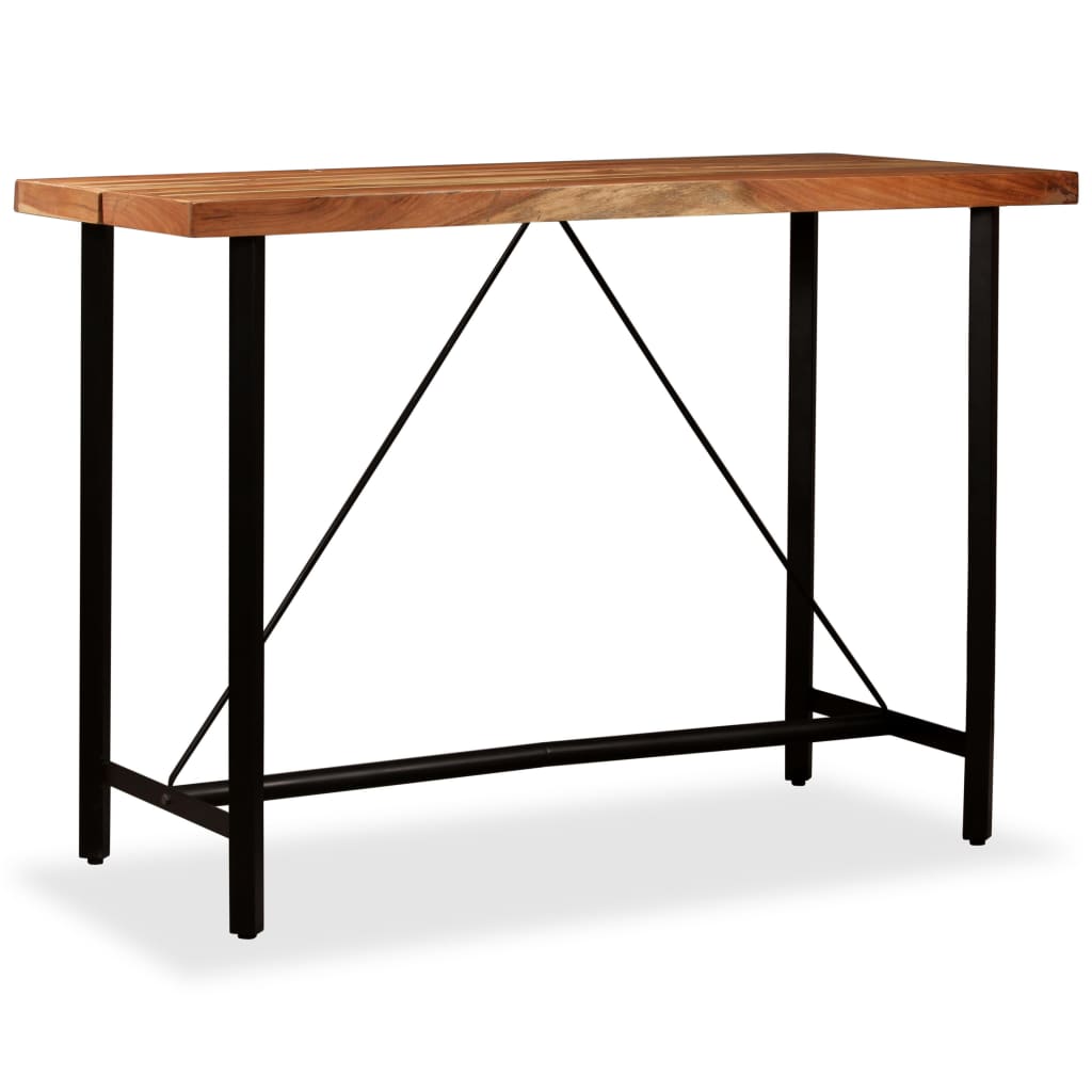 7 Piece Bar Set Solid Acacia Wood, Genuine Leather & Canvas
