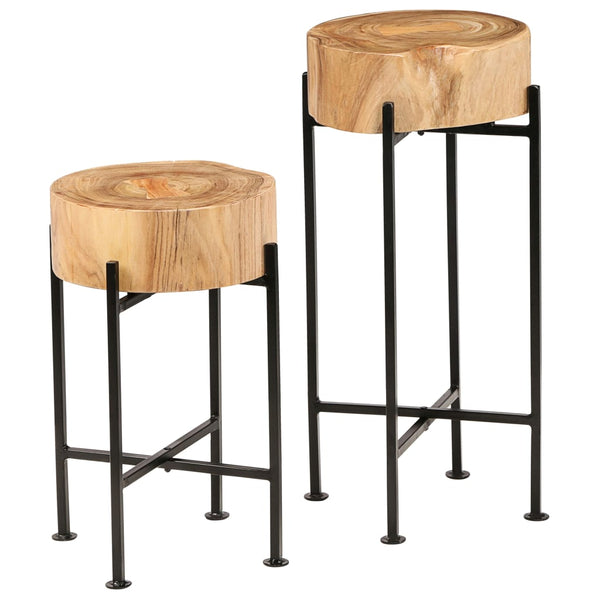  Side Table Set 2 Pieces Solid Acacia Wood