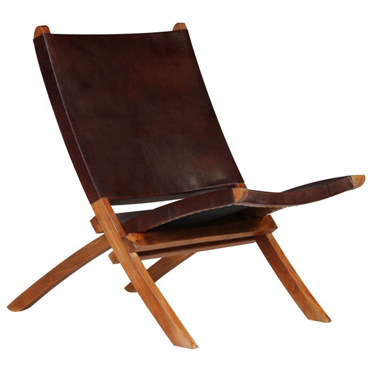 Folding Relaing Chair Brown Real Leather