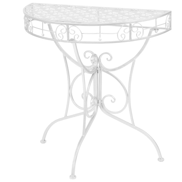  Side Table Vintage Style Half Round Metal Silver