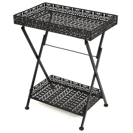 Folding Tea Table Vintage Style Metal Black