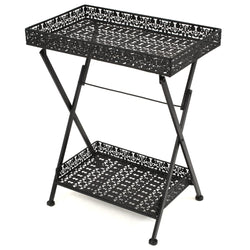 Folding Tea Table Vintage Style Metal Black