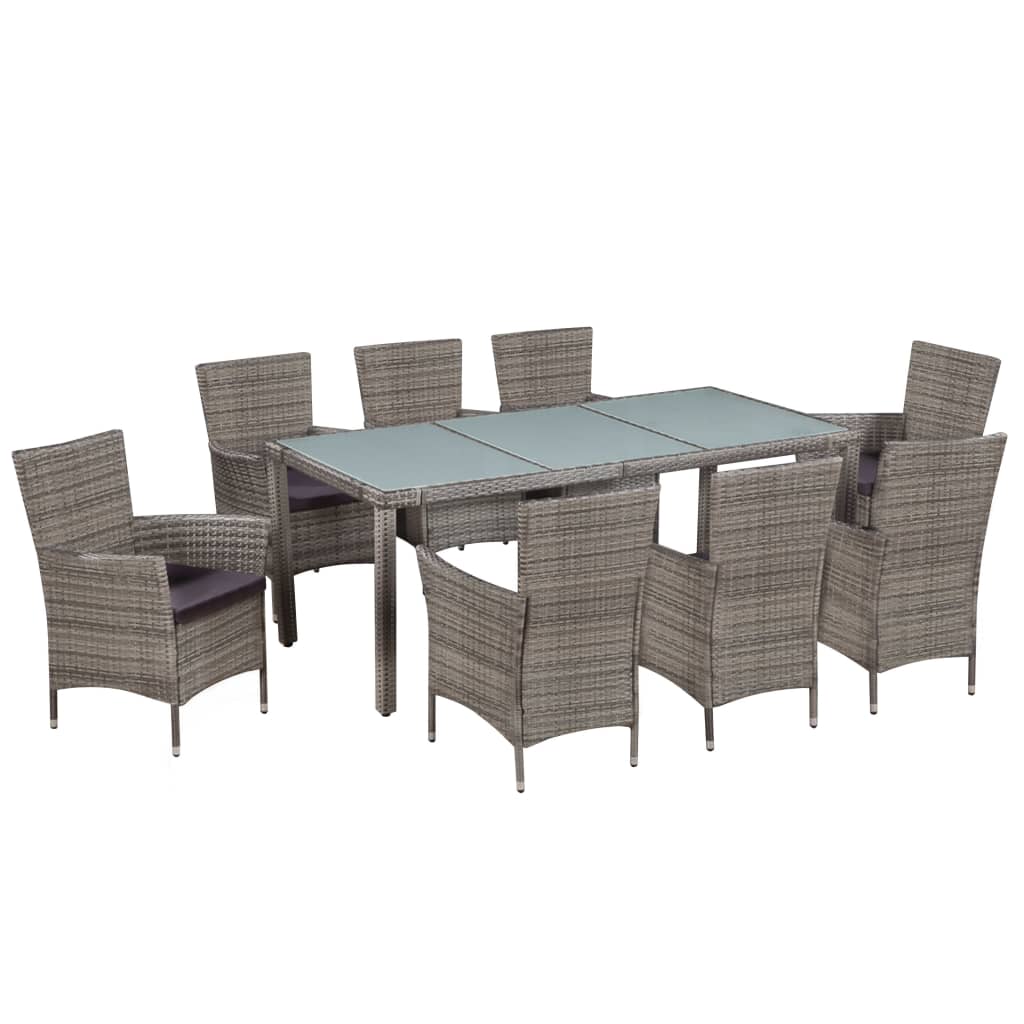 9 Piece Outdoor Dining Set with Cushions Poly Rattan Grey - 58×61×88cm