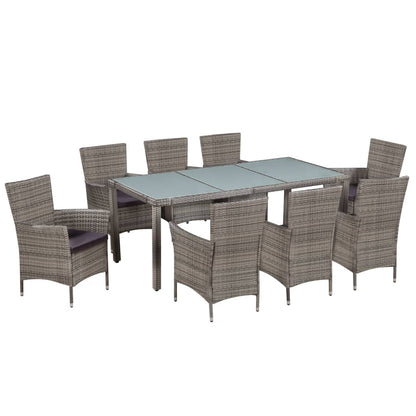 9 Piece Outdoor Dining Set with Cushions Poly Rattan Grey - 58×61×88cm
