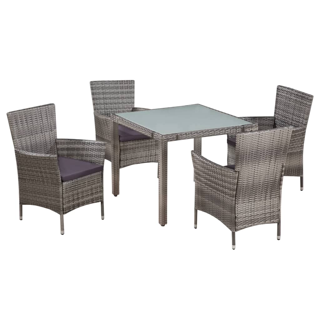 5 Piece Outdoor Dining Set with Cushions Poly Rattan Grey - 58×61×88cm