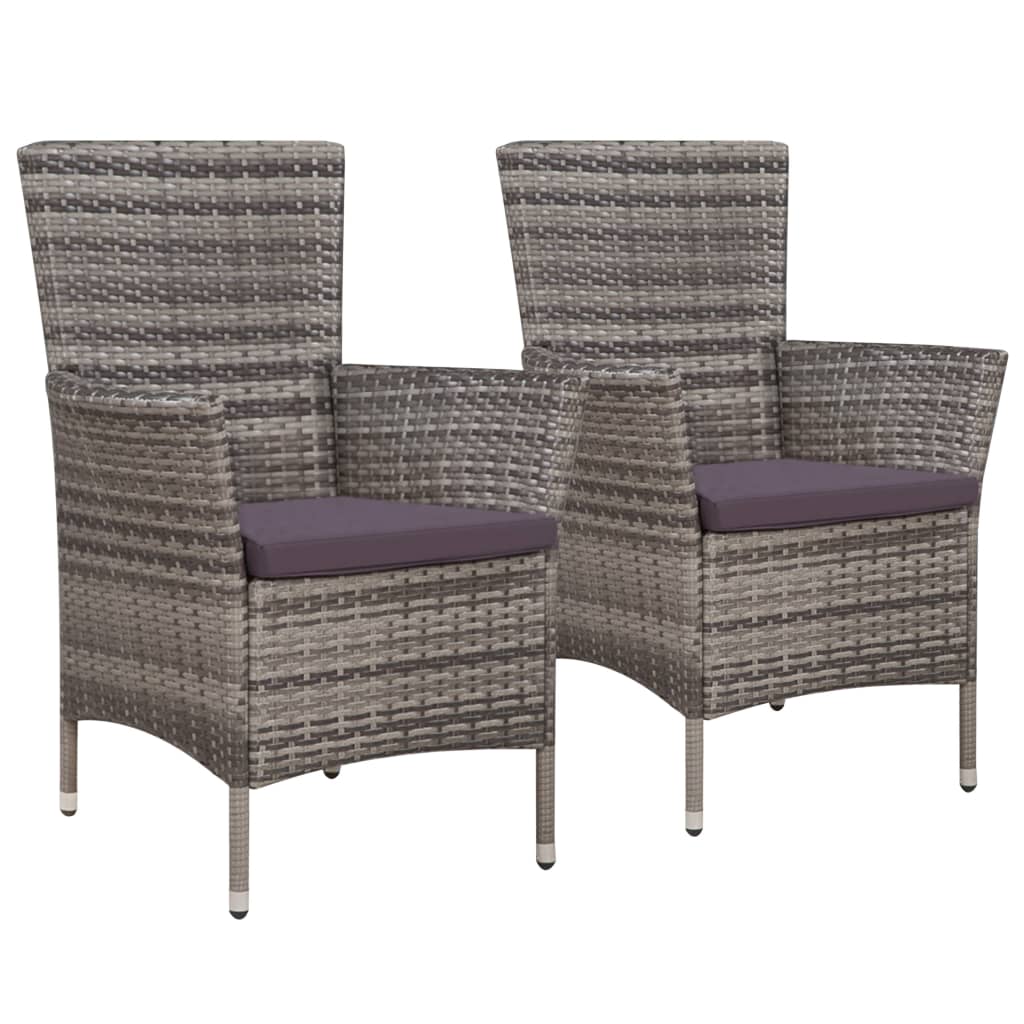 Garden Chairs 2 pcs with Cushions Poly Rattan Grey - 58×61×88cm