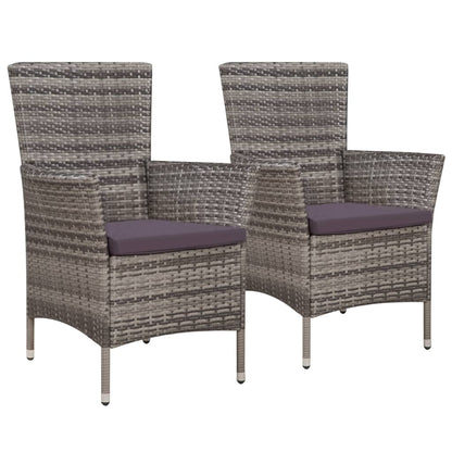 Garden Chairs 2 pcs with Cushions Poly Rattan Grey - 58×61×88cm