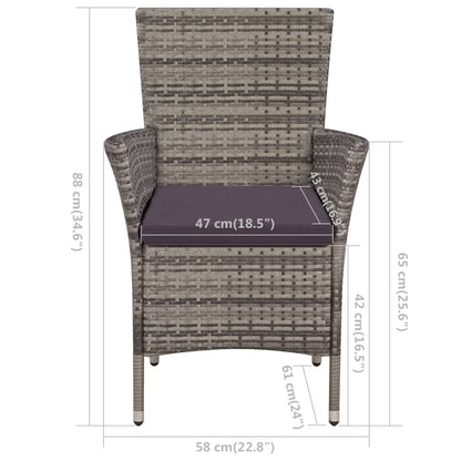 Garden Chairs 2 pcs with Cushions Poly Rattan Grey - 58×61×88cm