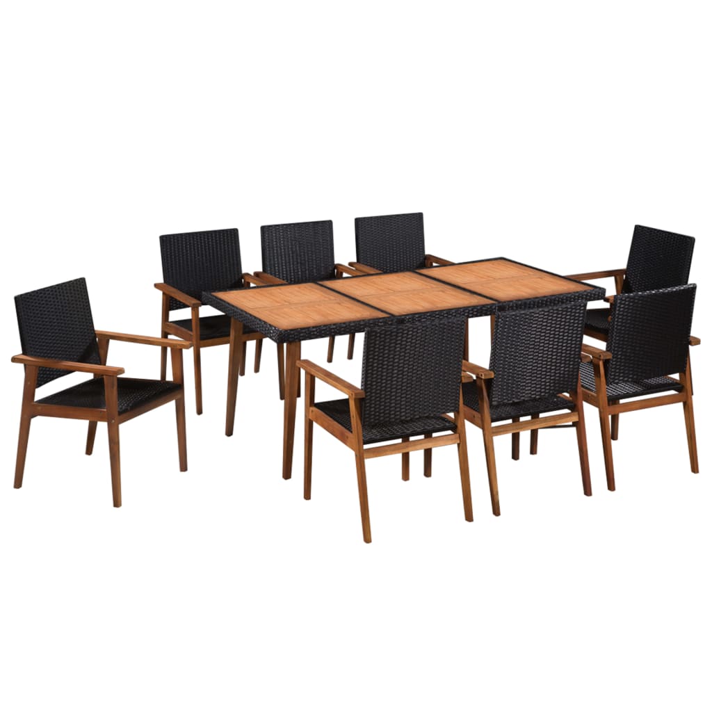 9 Piece Outdoor Dining Set Poly Rattan Black and Brown - 180×90×74cm