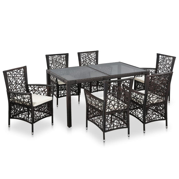  7 Piece Outdoor Dining Set Poly Rattan Brown