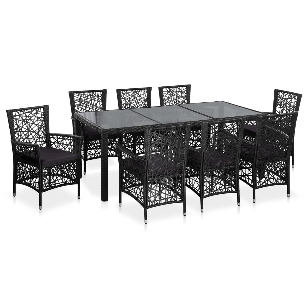 9 Piece Outdoor Dining Set Poly Rattan Black - 58×61×88cm