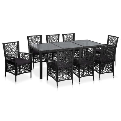 9 Piece Outdoor Dining Set Poly Rattan Black - 58×61×88cm