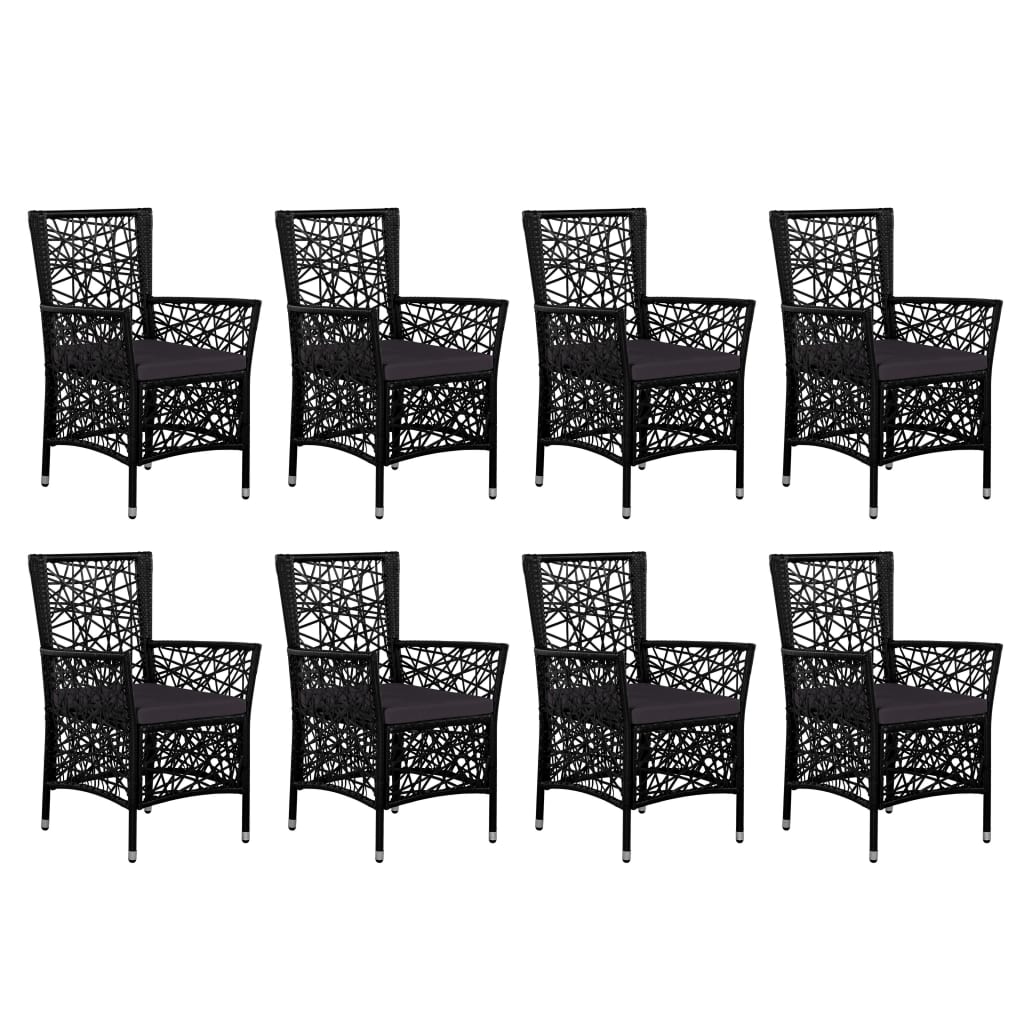 9 Piece Outdoor Dining Set Poly Rattan Black - 58×61×88cm