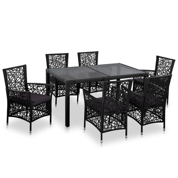  7 Piece Outdoor Dining Set Poly Rattan Black