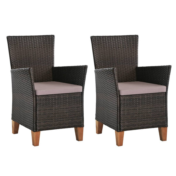  Outdoor Chairs with Cushions 2 pcs Poly Rattan Brown