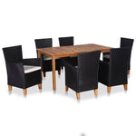 7 Piece Outdoor Dining Set Poly Rattan Black and Brown