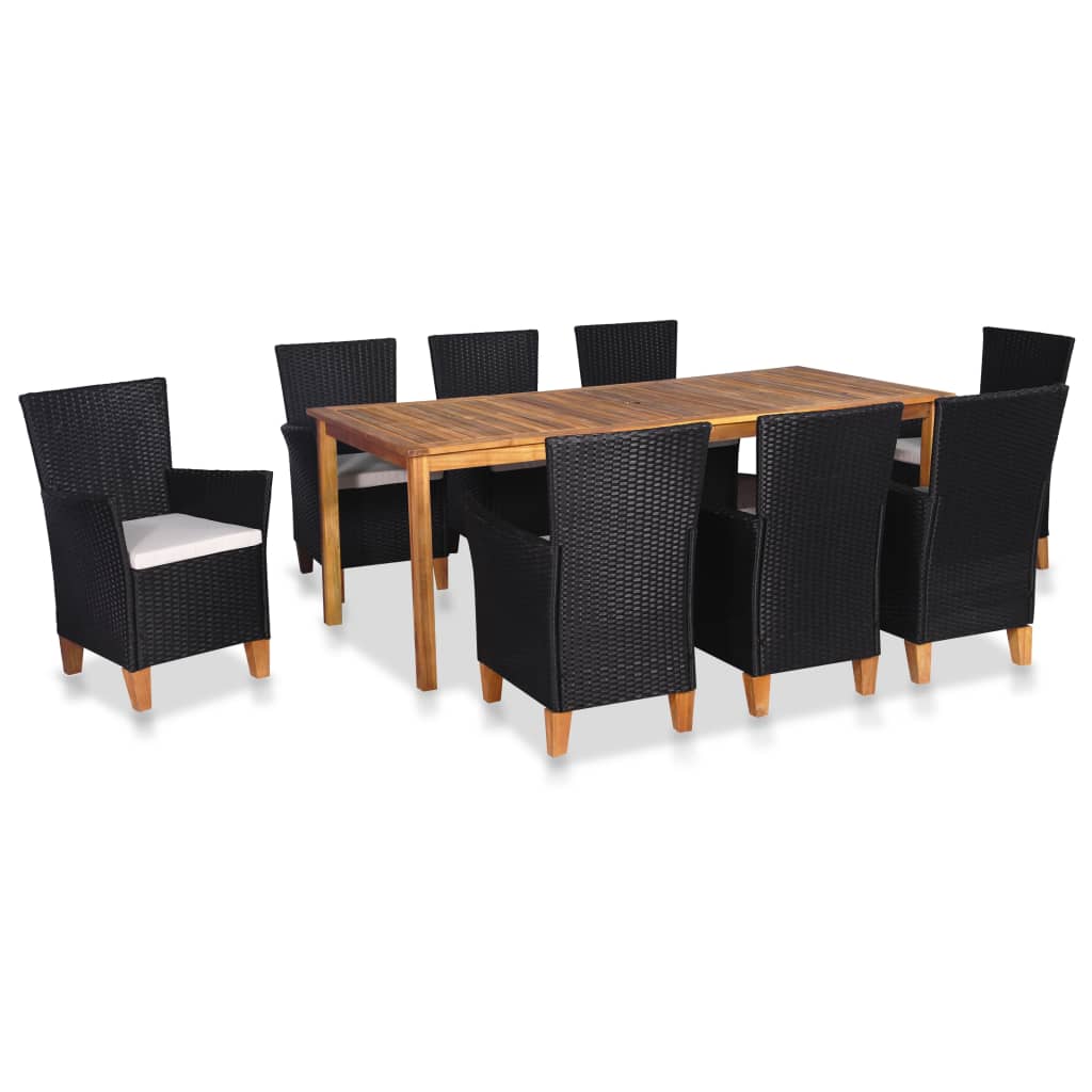 9 Piece Outdoor Dining Set Poly Rattan Black and Brown - 200×90×74cm