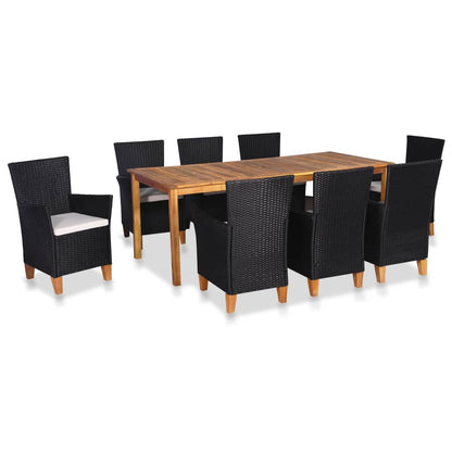 9 Piece Outdoor Dining Set Poly Rattan Black and Brown - 200×90×74cm