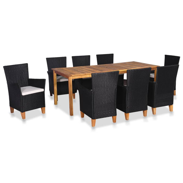  9 Piece Outdoor Dining Set Poly Rattan Black and Brown