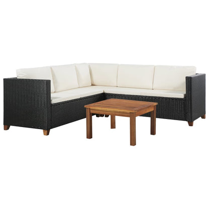 4 Piece Garden Lounge Set with Cushions Poly Rattan Black - 124×65×62cm