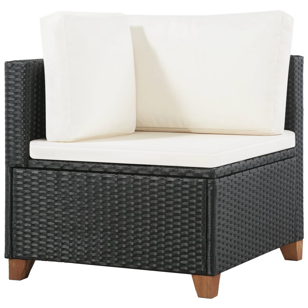 4 Piece Garden Lounge Set with Cushions Poly Rattan Black - 124×65×62cm