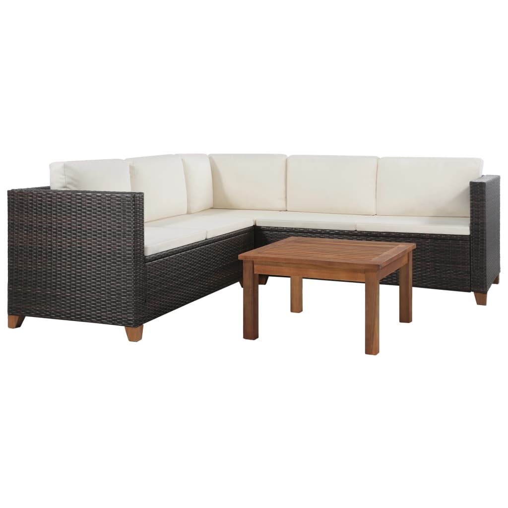 4 Piece Garden Lounge Set with Cushions Poly Rattan Brown - 124×65×62cm