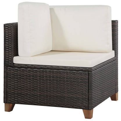 4 Piece Garden Lounge Set with Cushions Poly Rattan Brown - 124×65×62cm