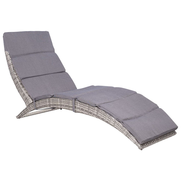  Folding Sun Lounger with Cushion Poly Rattan Grey