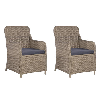 Outdoor Chairs with Cushions 2 pcs Poly Rattan Brown - Brown And Dark Grey