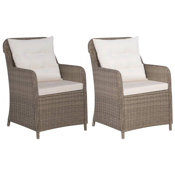  Outdoor Chairs with Cushions 2 pcs Poly Rattan Brown