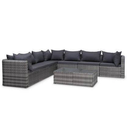 8 Piece Garden Lounge Set with Cushions Poly Rattan Grey - 72×72×63cm