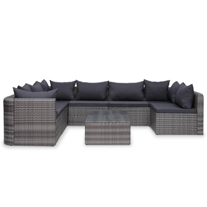 8 Piece Garden Lounge Set with Cushions Poly Rattan Grey - 72×72×63cm