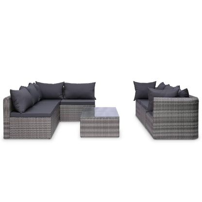 8 Piece Garden Lounge Set with Cushions Poly Rattan Grey - 72×72×63cm