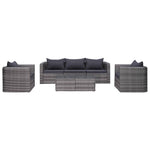 6 Piece Garden Sofa Set with Cushions & Pillows Poly Rattan Grey