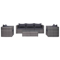 6 Piece Garden Sofa Set with Cushions & Pillows Poly Rattan Grey