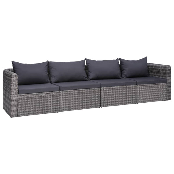  4 Piece Garden Sofa Set with Cushions Grey Poly Rattan