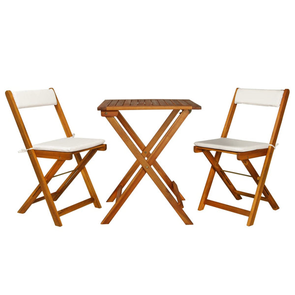  3 Piece Folding Bistro Set with Cushions Solid Acacia Wood