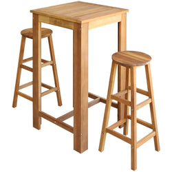 Bar Table and Stool Set 3 Pieces Solid Acacia Wood