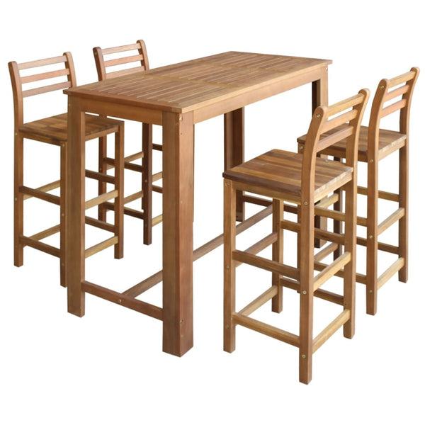  Bar Table and Chair Set 5 Pieces Solid Acacia Wood