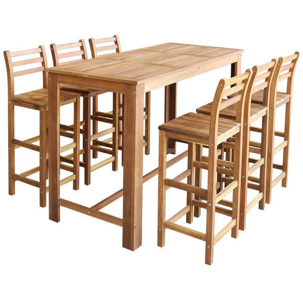  Bar Table and Chair Set 7 Pieces Solid Acacia Wood